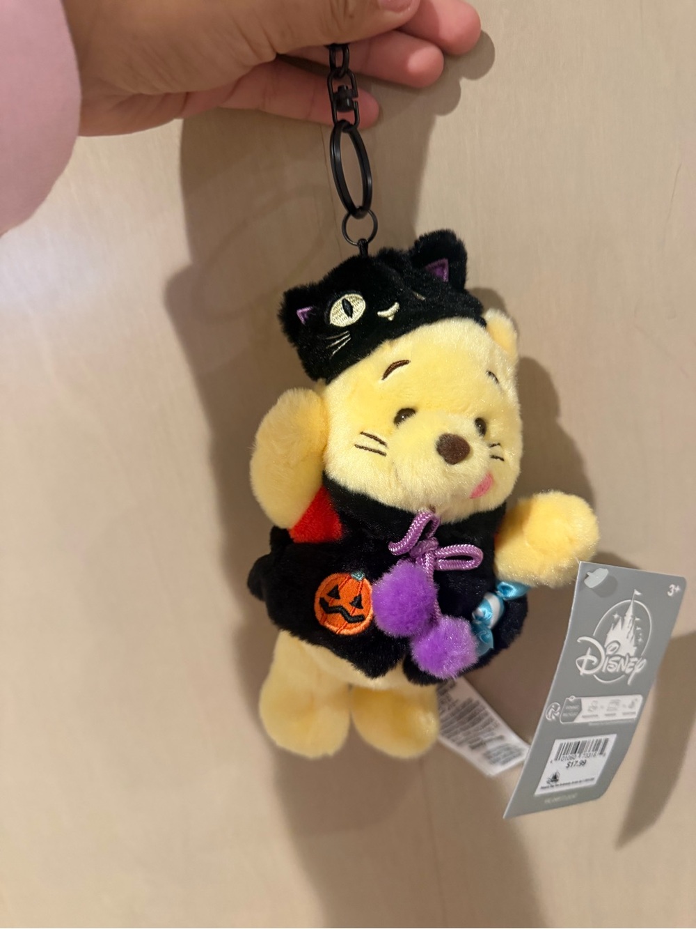 Disney Winnie the Pooh Halloween scaredy cat Plush Keychain - Black & Yellow